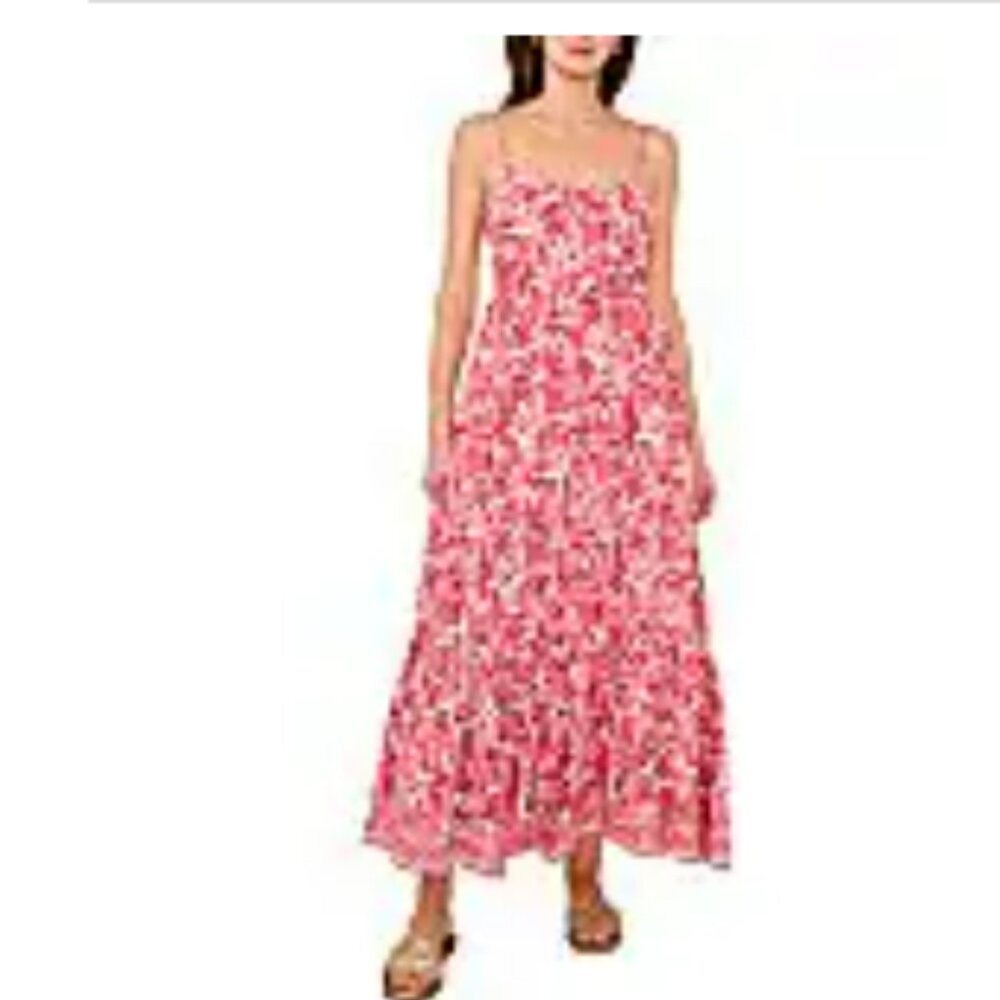 1. STATE Woven Paisley Print Square Neck Sleeveless Maxi A-Line Dress Magenta